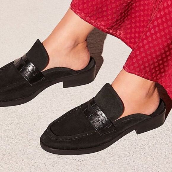 Free People Payton suede penny loafer mule black size 37 (6.5 US ) - Picture 8 of 10